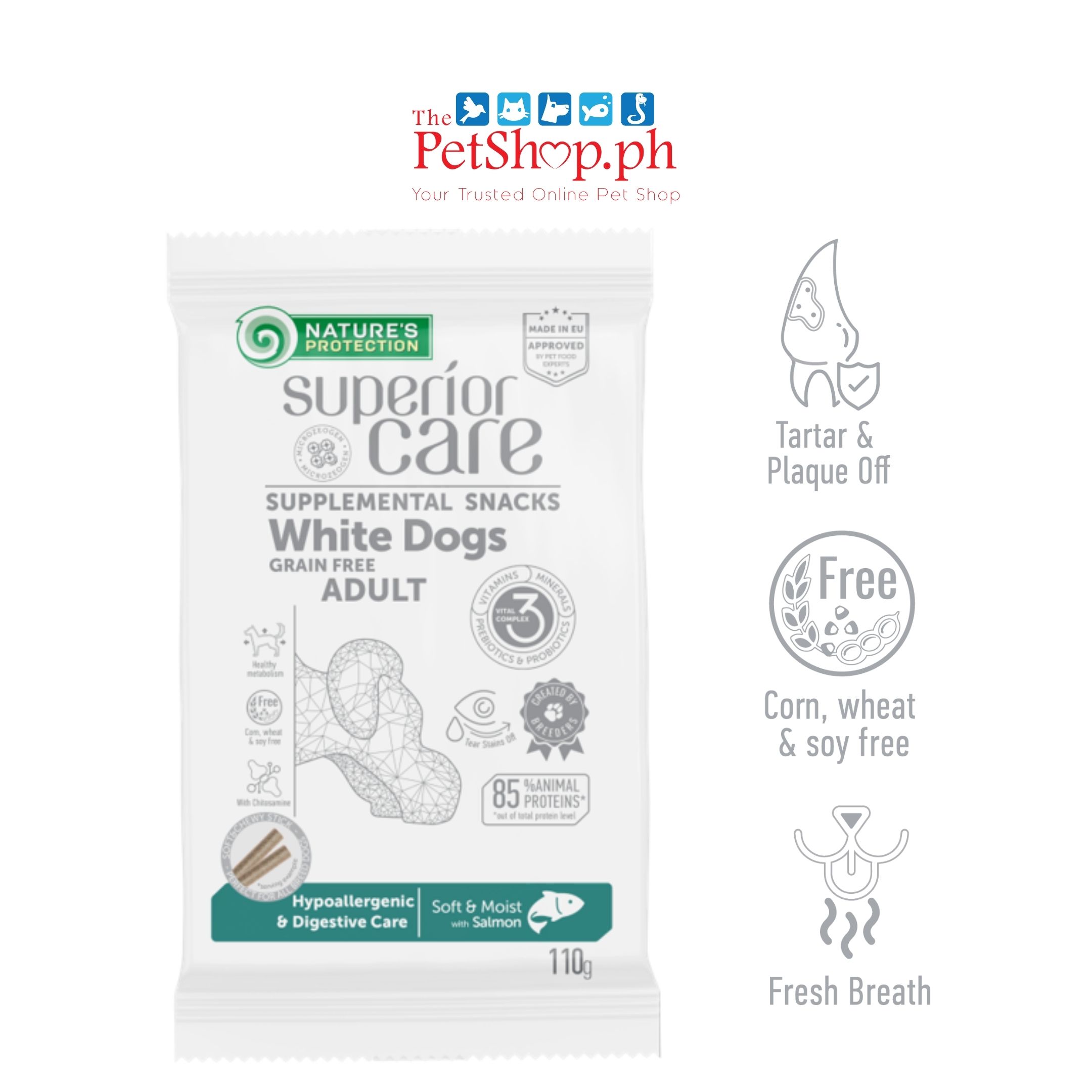 Nature's Protection Superior Care Supplemental Snacks for White Dogs - Hypoallergenic & digestive care with salmon